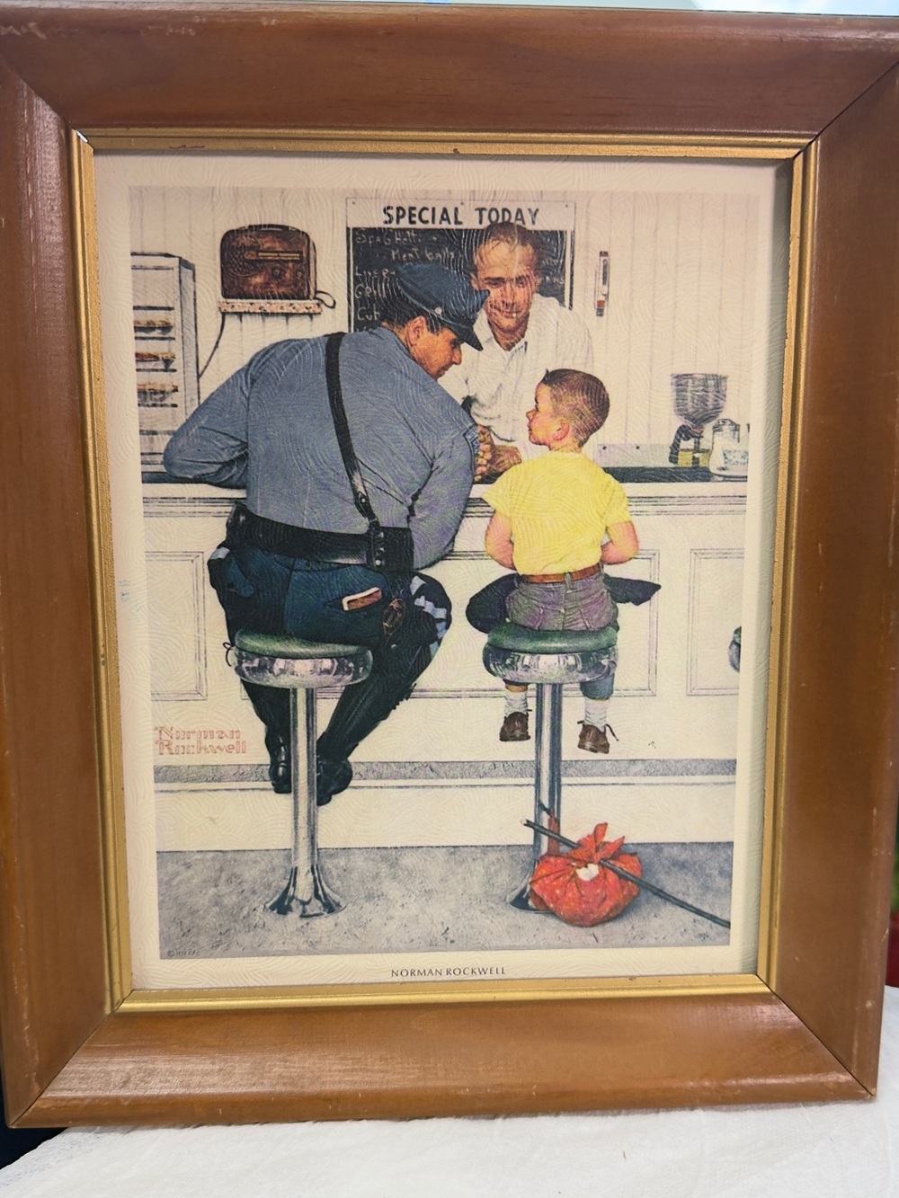 Norman Rockwell Framed Diner Print - Brown Frame, Yellow Accents THE RUN AWAYโฆ